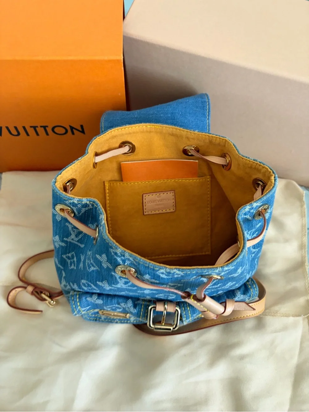 Louis Vuitton Denim Monogram Blue Backpack with Gold Hardware